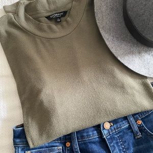 Olive Ribbed Mock Neck Shirt L